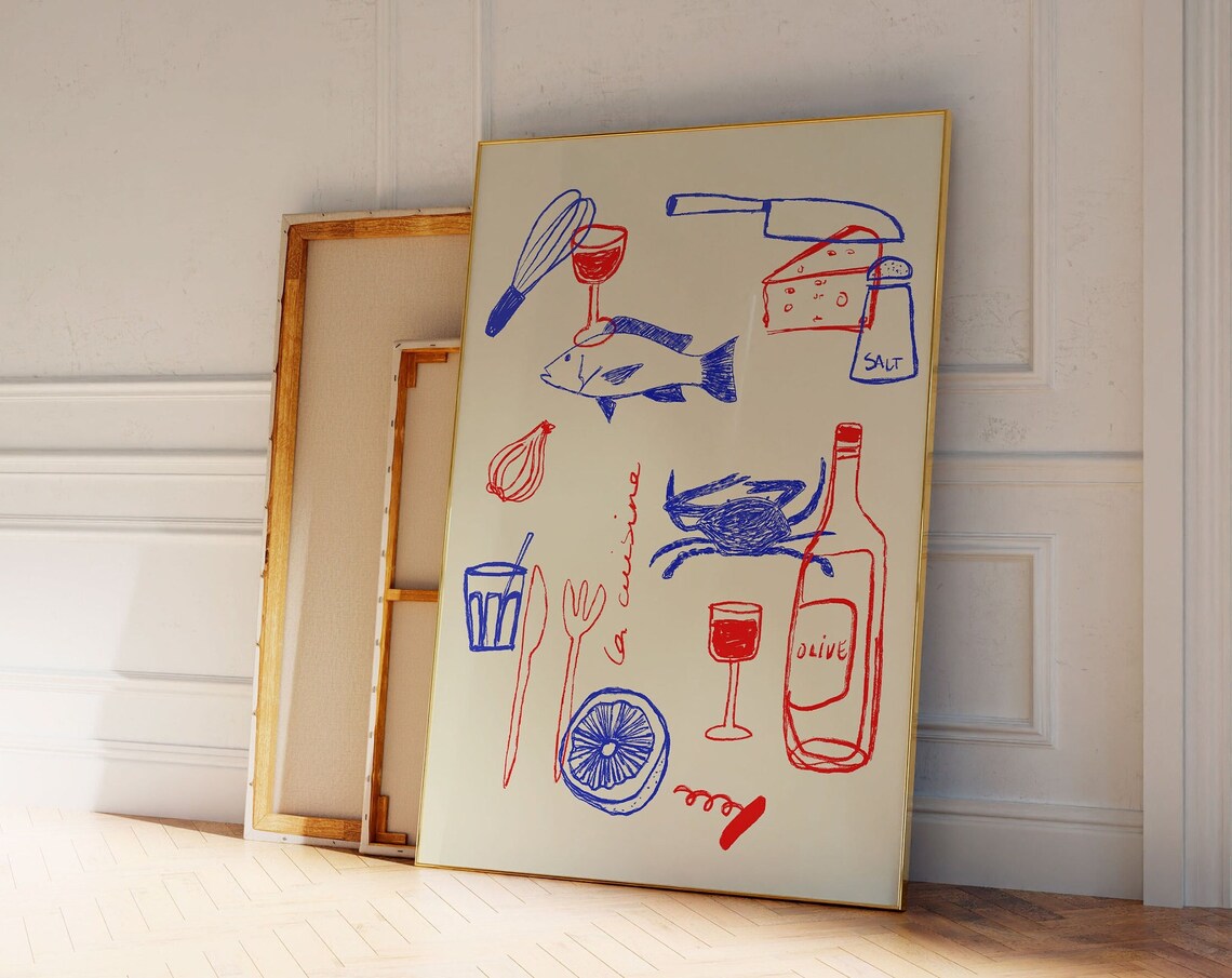 Arte De Pared De Cocina Rojo Y Azul Art Print