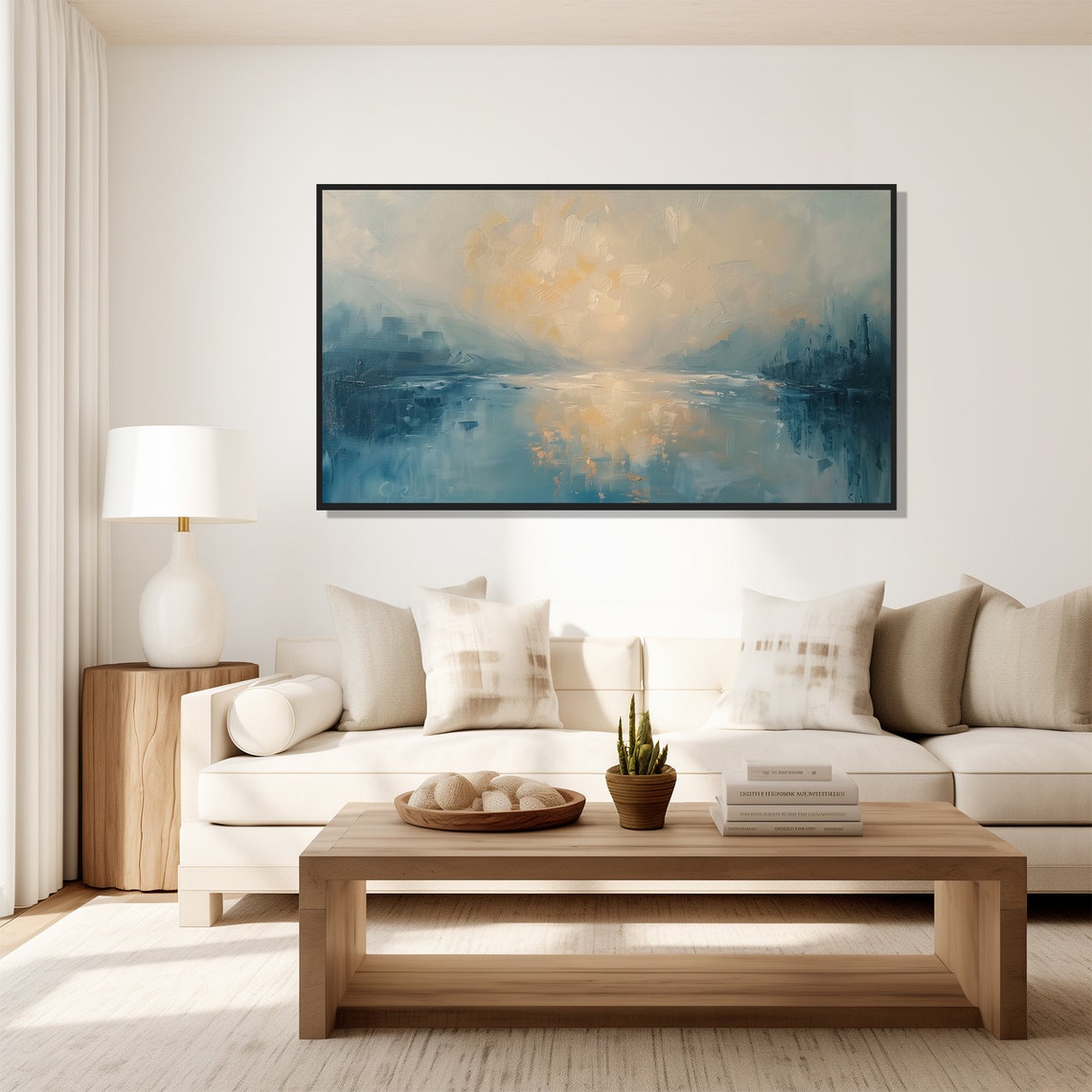 Abstract Lake Sunset Oil Painting Wall Art Print Frame Tv Art Tv - Image 5