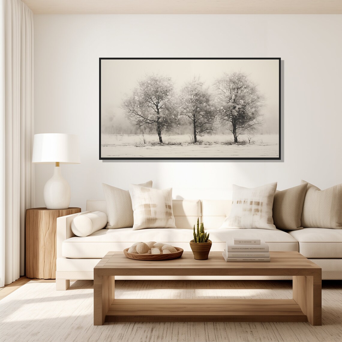 Vintage Winter Trees Oil Painting Wall Art Print Frame Tv Art Tv - Image 4