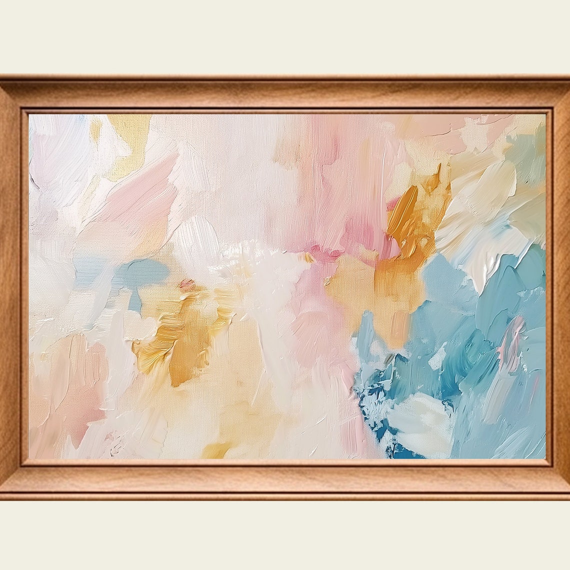 Abstract Pastel Brushstrokes Soft Pink Blue Gold Modern Wall Art Print