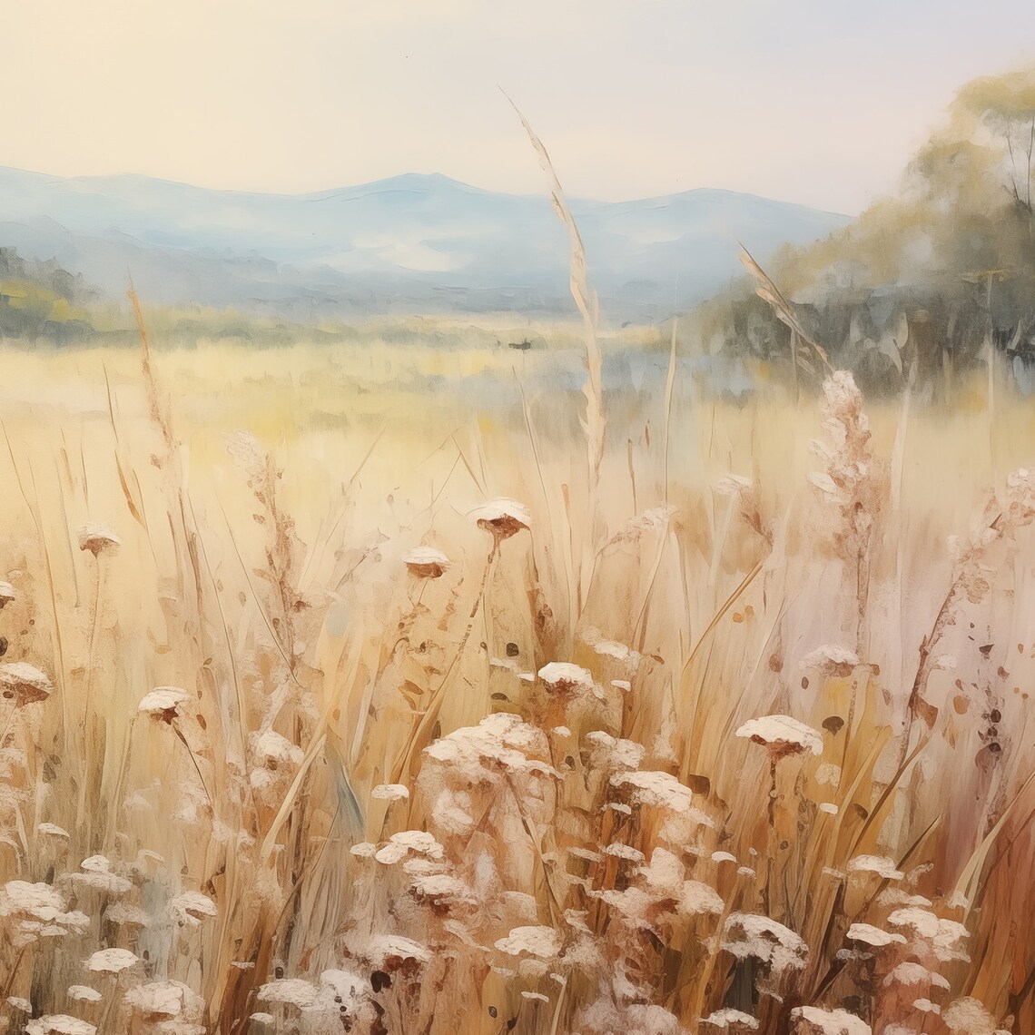 Golden Wheat Field Wildflowers Vintage Countryside Landscape Wall Art - Image 6
