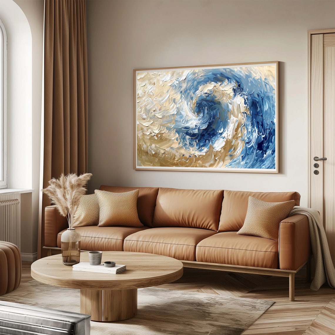 Blue Gold Swirl Abstract Painting Ocean Vortex Wave Impasto Art Poster - Image 3