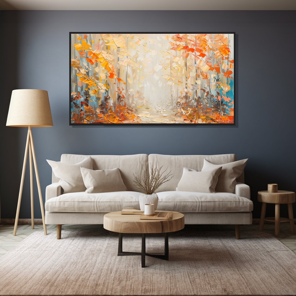 Autumn Birch Forest Path Golden Fall Colors Impasto Oil Painting Print - Image 4