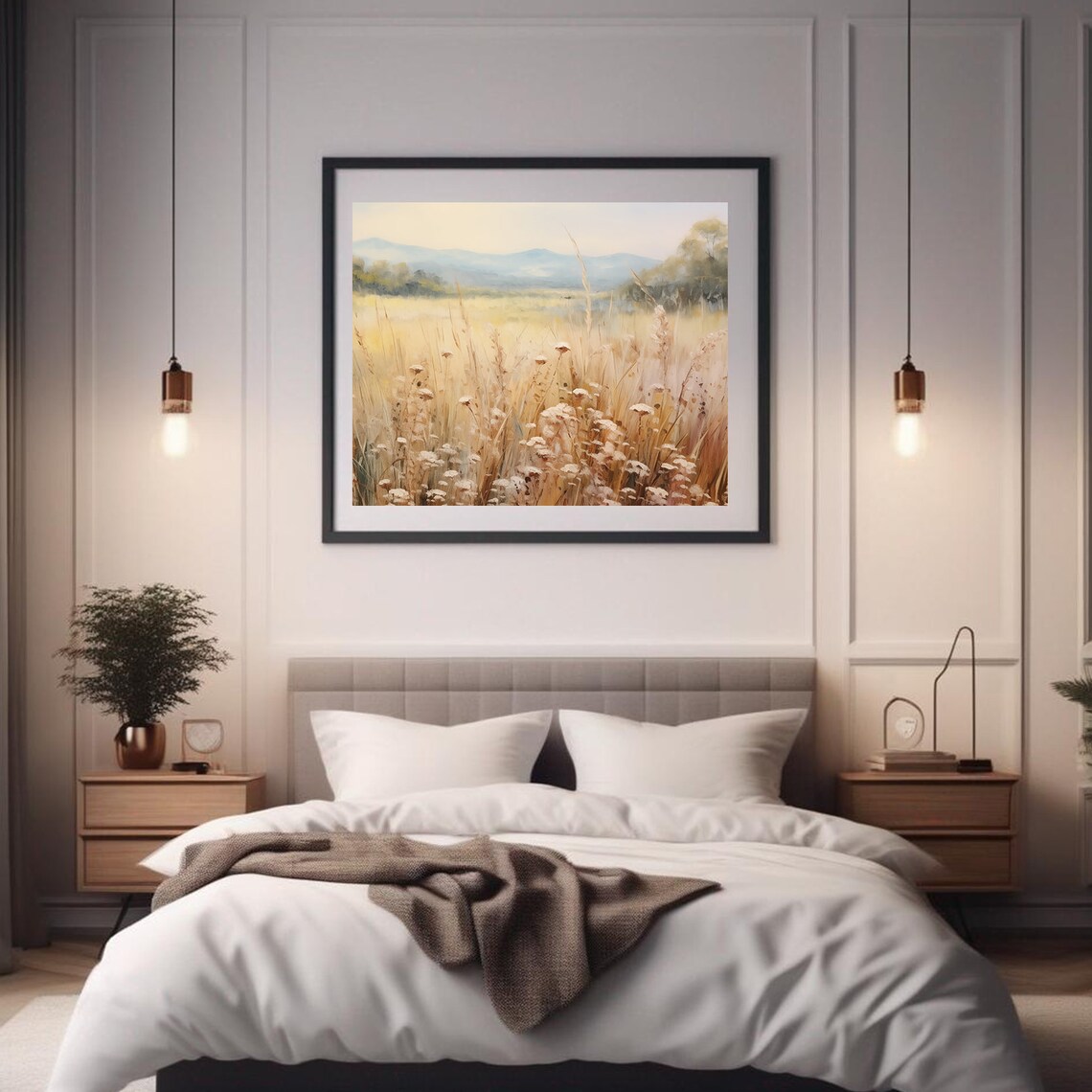 Golden Wheat Field Wildflowers Vintage Countryside Landscape Wall Art - Image 5