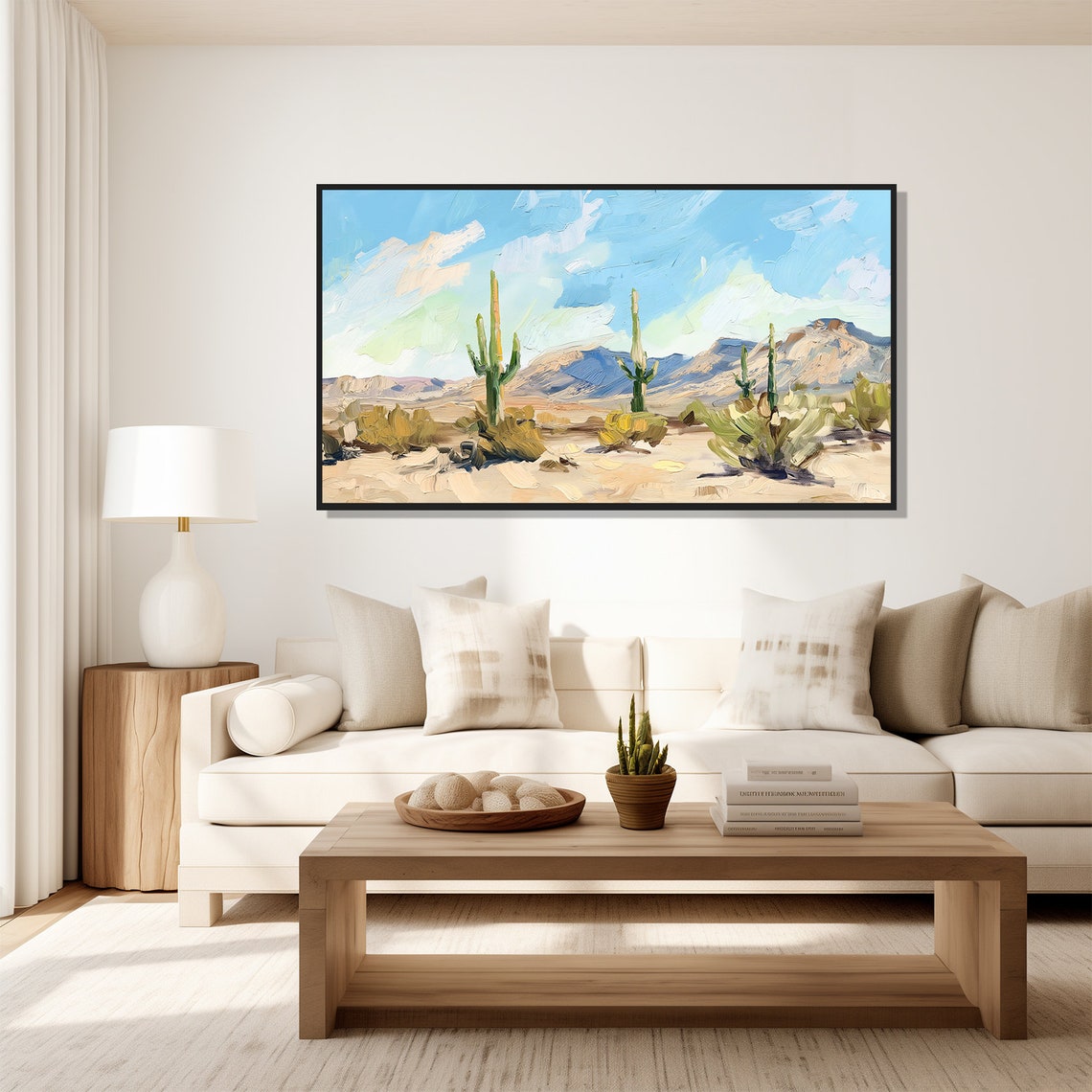 Bright Desert Saguaro Cacti Vivid Blue Sky Mountain Landscape Wall Art - Image 5
