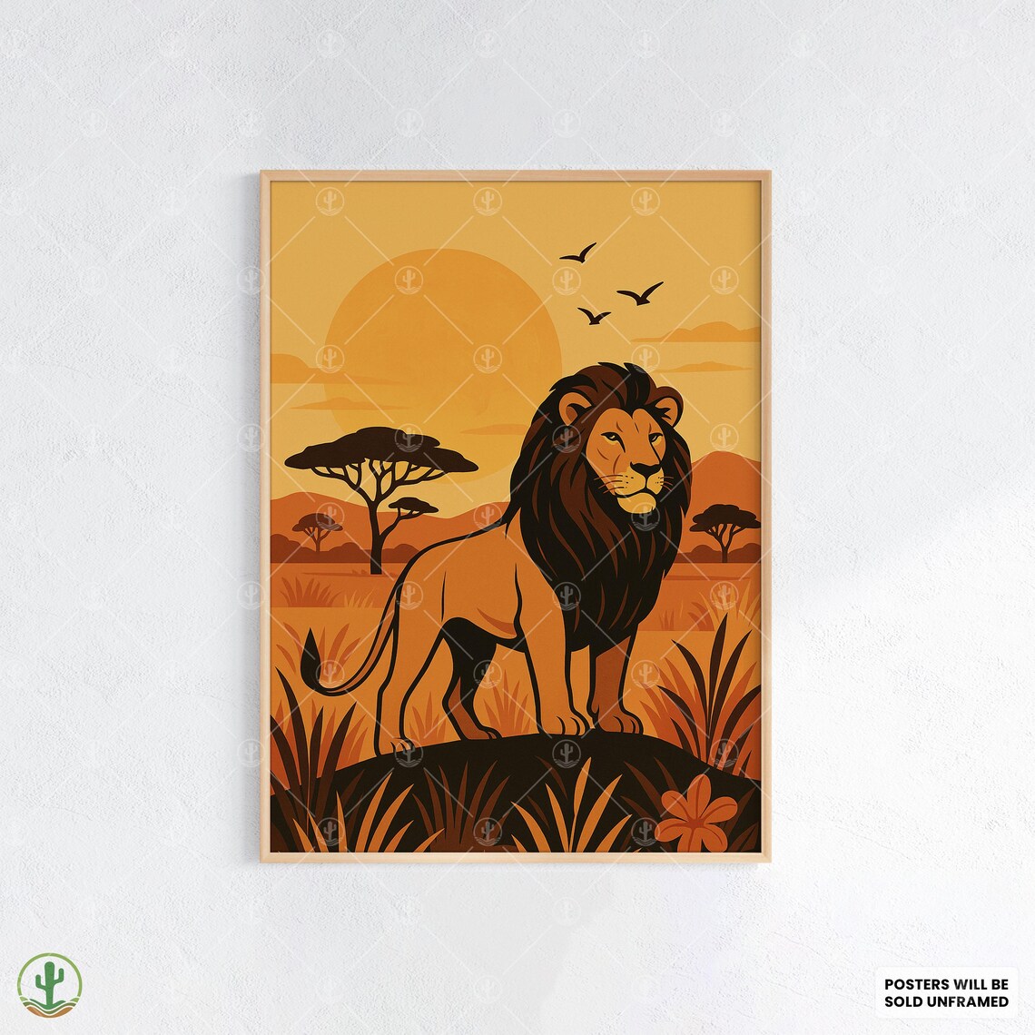 Majestic Lion African Safari Sunset Savanna Bold Illustration Poster