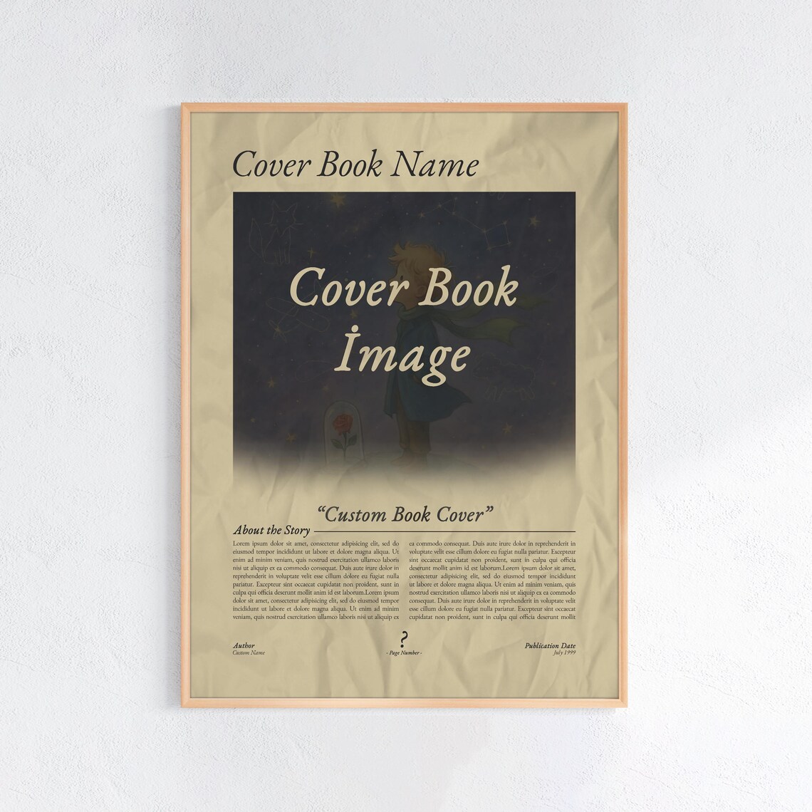 Personalized Custom Book Cover Template Literary Gift Book Lover Poster