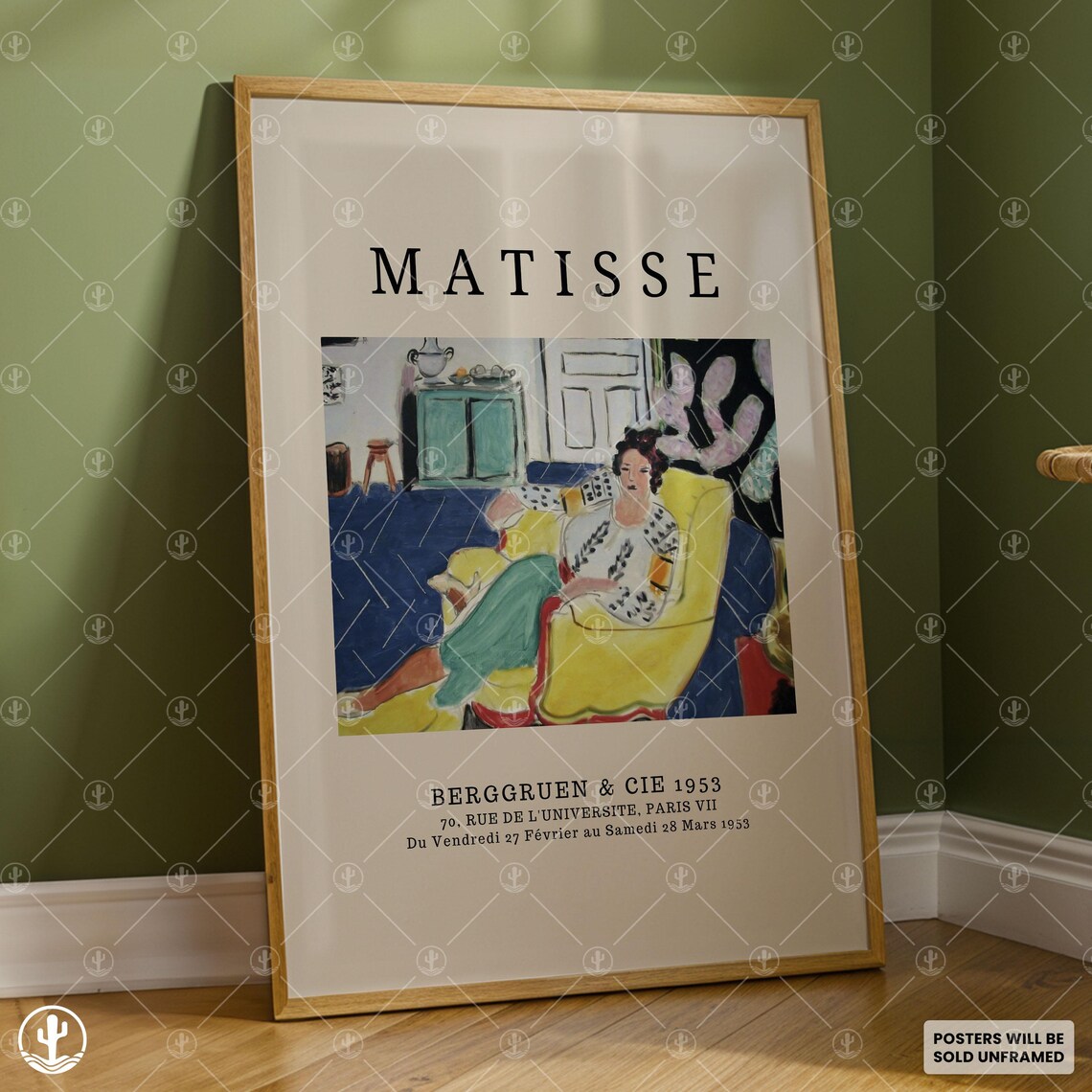 Matisse Berggruen 1953 Paris Exhibition Poster Woman on Yellow Chair