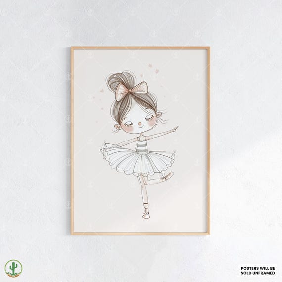 Ballerina Girl Illustration Nursery Wall Art Print Cute Baby Room Decor Animal Kids Poster