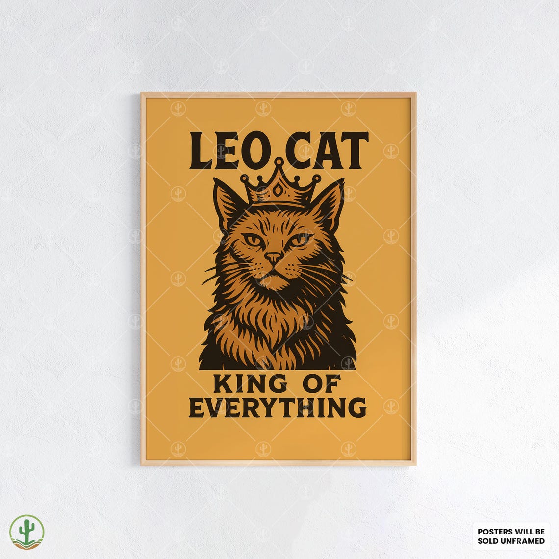Leo Cat Zodiac Poster Bold Astrology Print Featuring Regal In Crown For Confident Decor Gift
