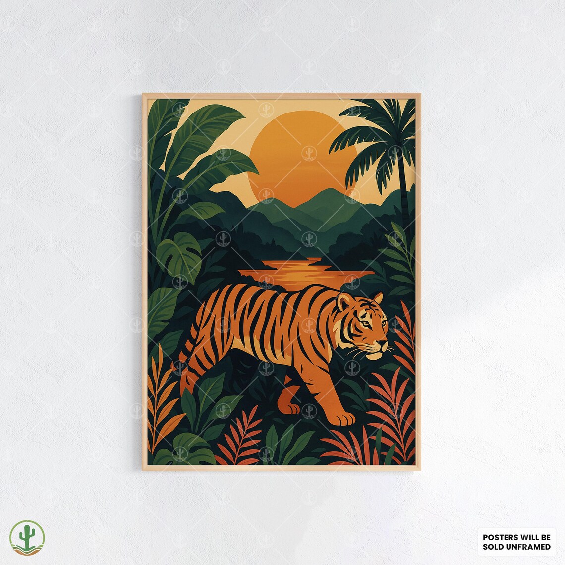 Orange Tiger Jungle Sunset Proud Wildlife Nature Illustration Poster