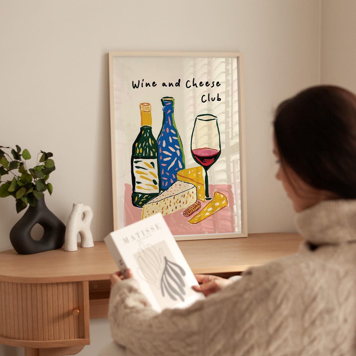 Wine And Cheese Club Colorful Hand Painted Still Life Poster - Image 3