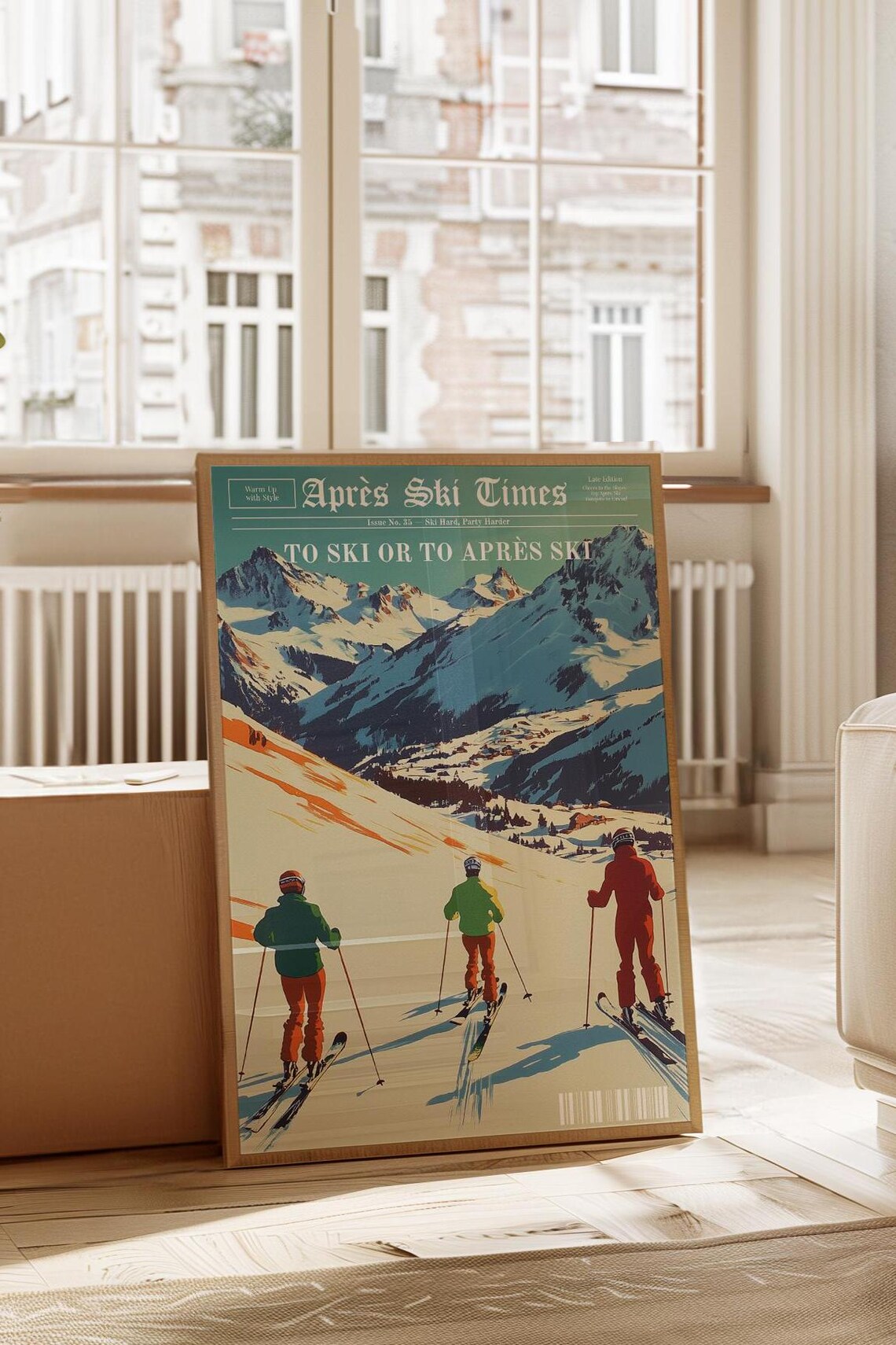 To Ski Or To Apres Ski Retro Newspaper Style Ski Slopes Scene Poster - Image 3