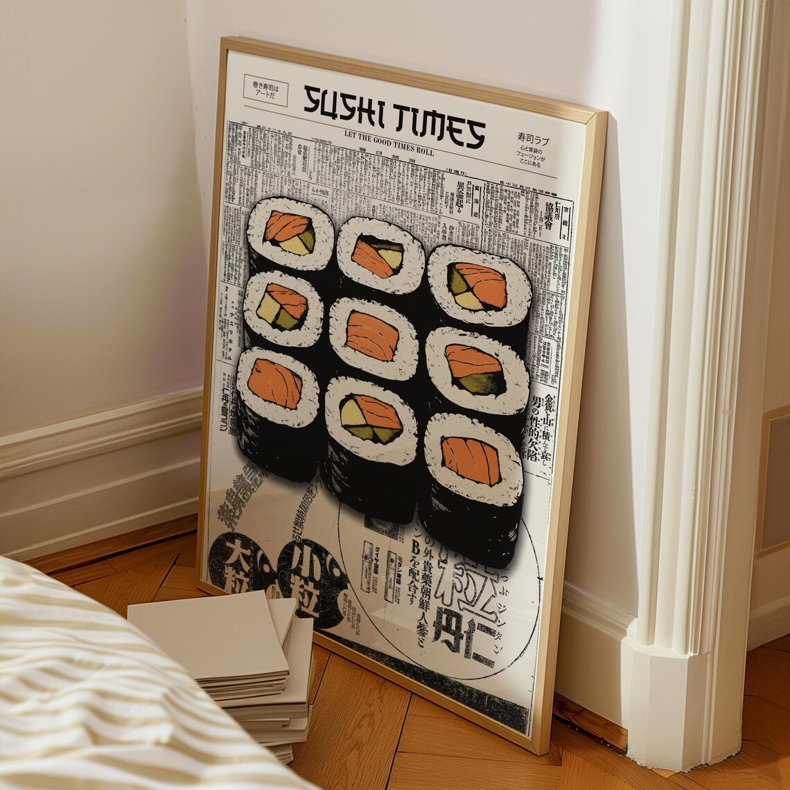 Sushi Times Japanese Newspaper Nine Maki Rolls Food Art Poster - Image 3