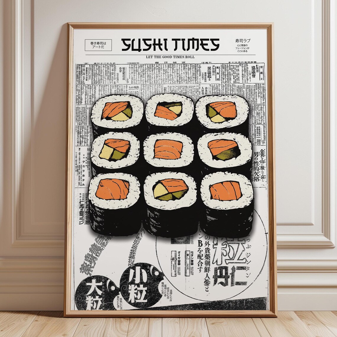 Sushi Times Japanese Newspaper Nine Maki Rolls Food Art Poster