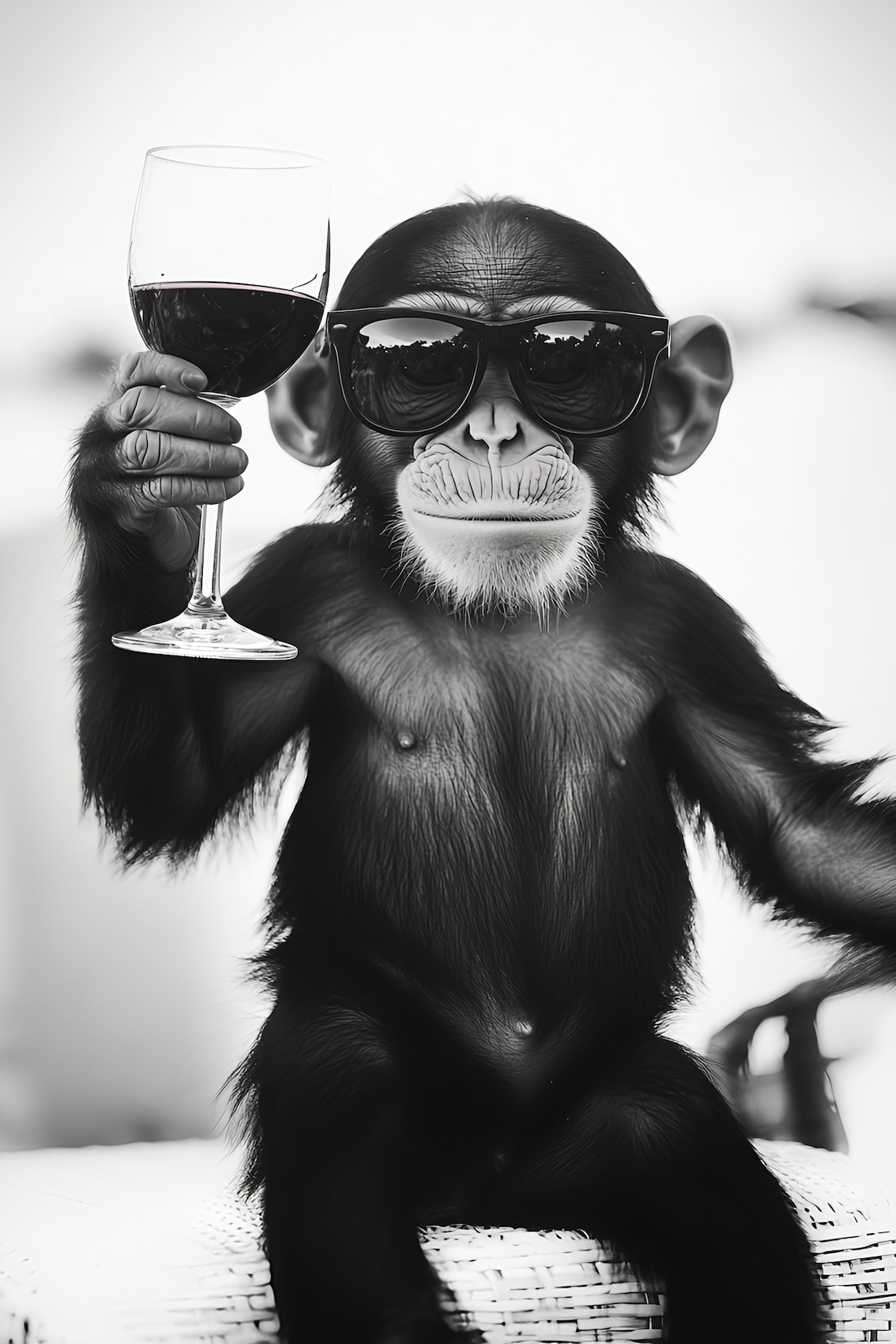 Monkey With Sunglasses Holding Red Wine Glass Funny Kitchen Poster - Image 2