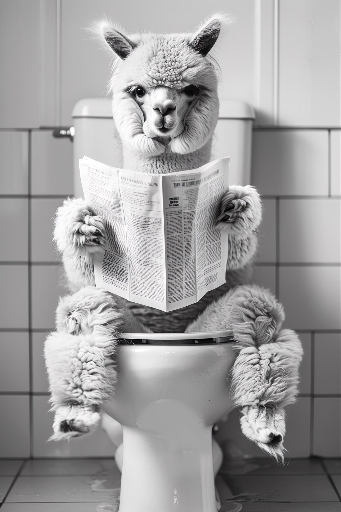 Alpaca Reading Newspaper Bathroom Humor Wall Poster