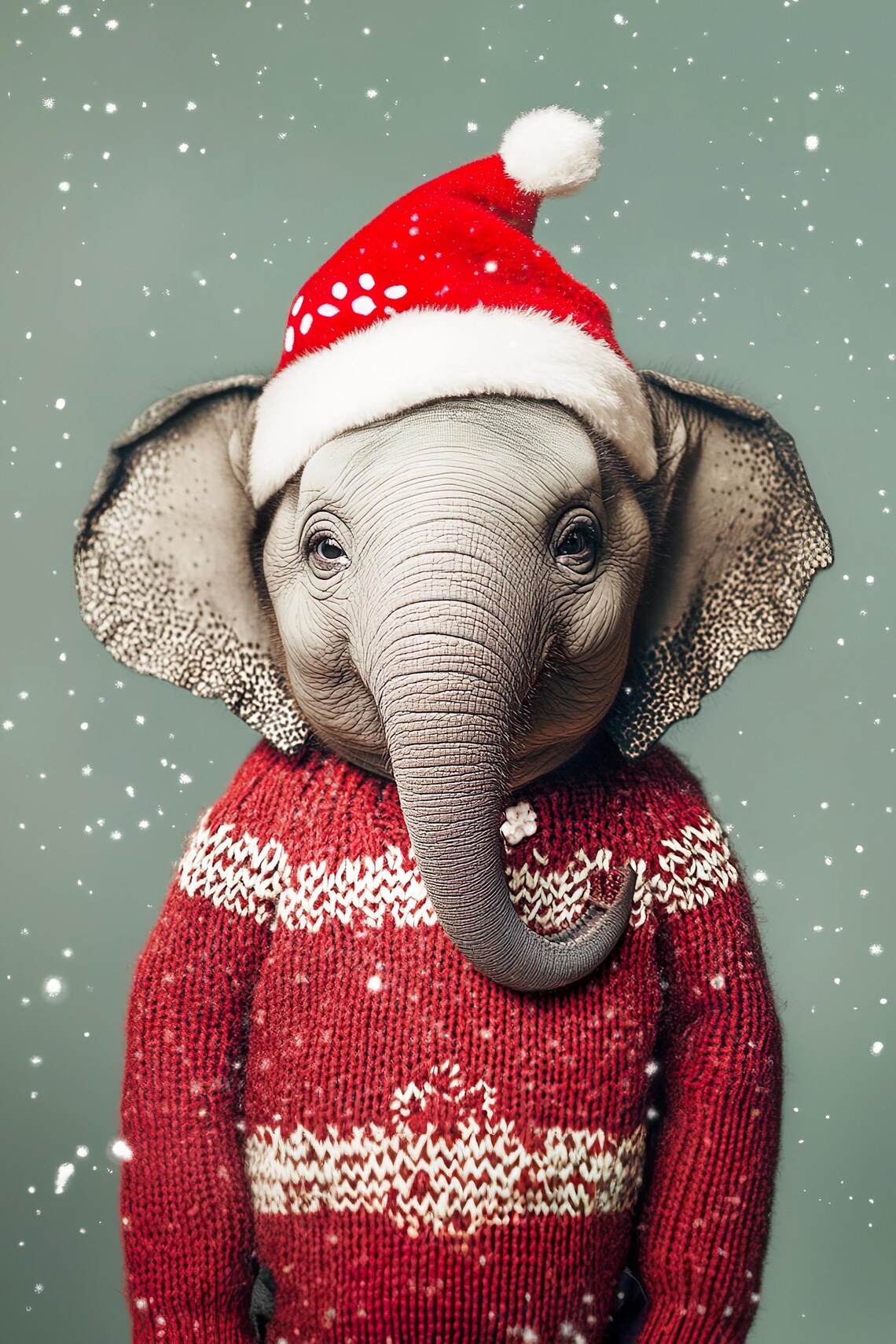 Baby Elephant in Santa Hat and Red Sweater Cute Christmas Winter Poster - Image 2