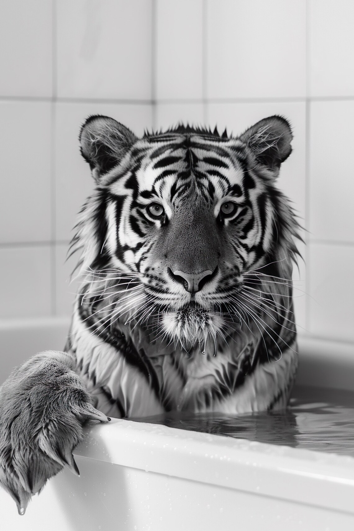 Tiger In The Bathtub Funny Animal Photograph, Bathroom Art