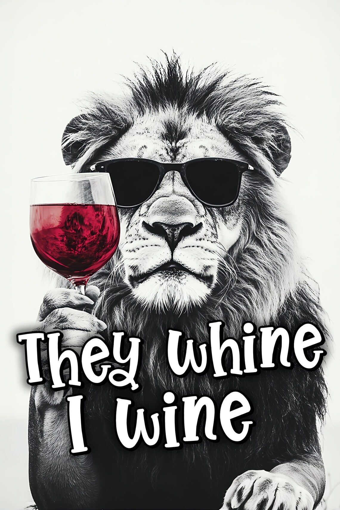 Lion With Sunglasses They Whine I Wine Funny Wine Quote Poster - Image 2