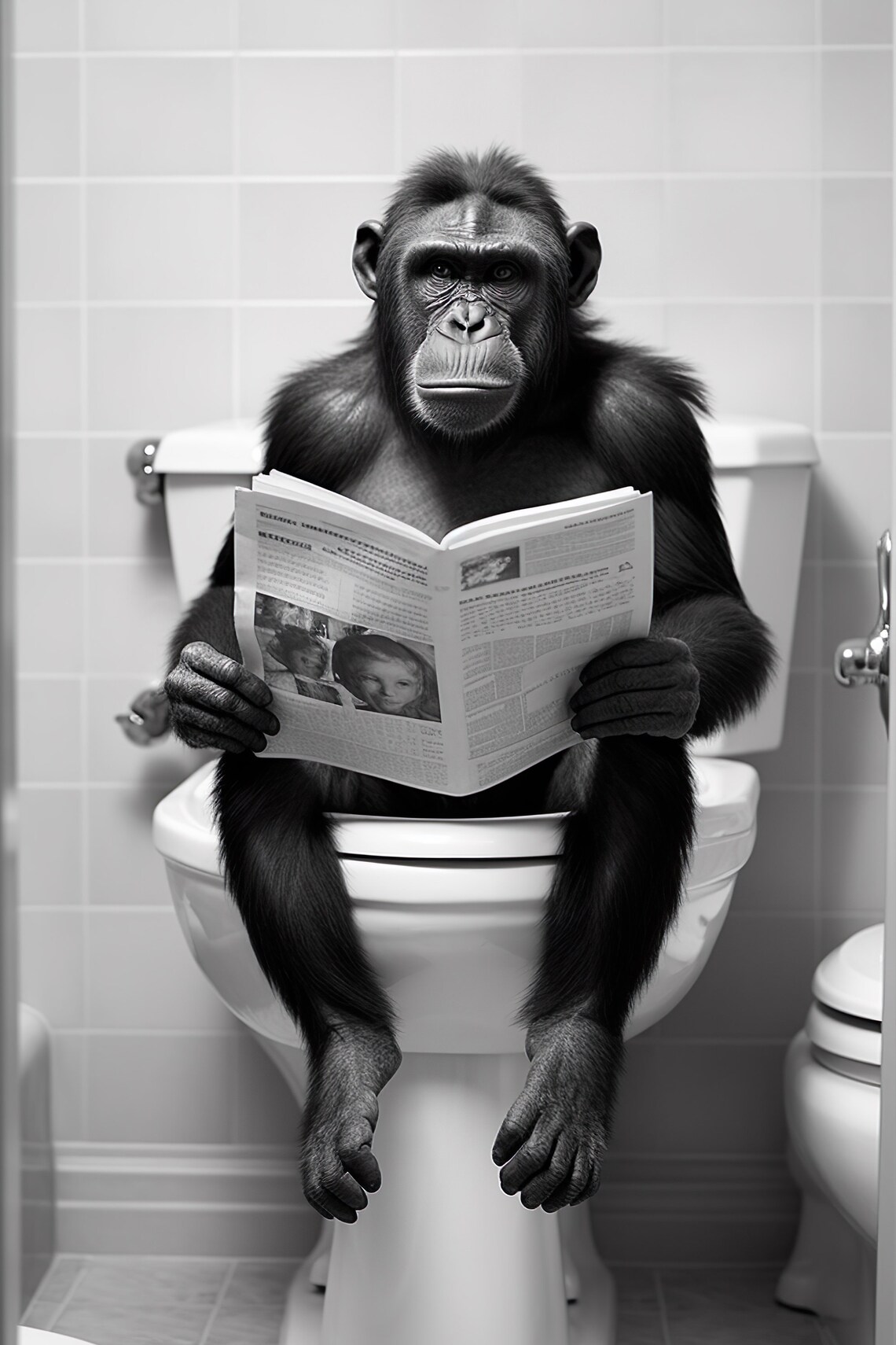 Bonobo Ape Toilet Newspaper Bathroom Wall Art