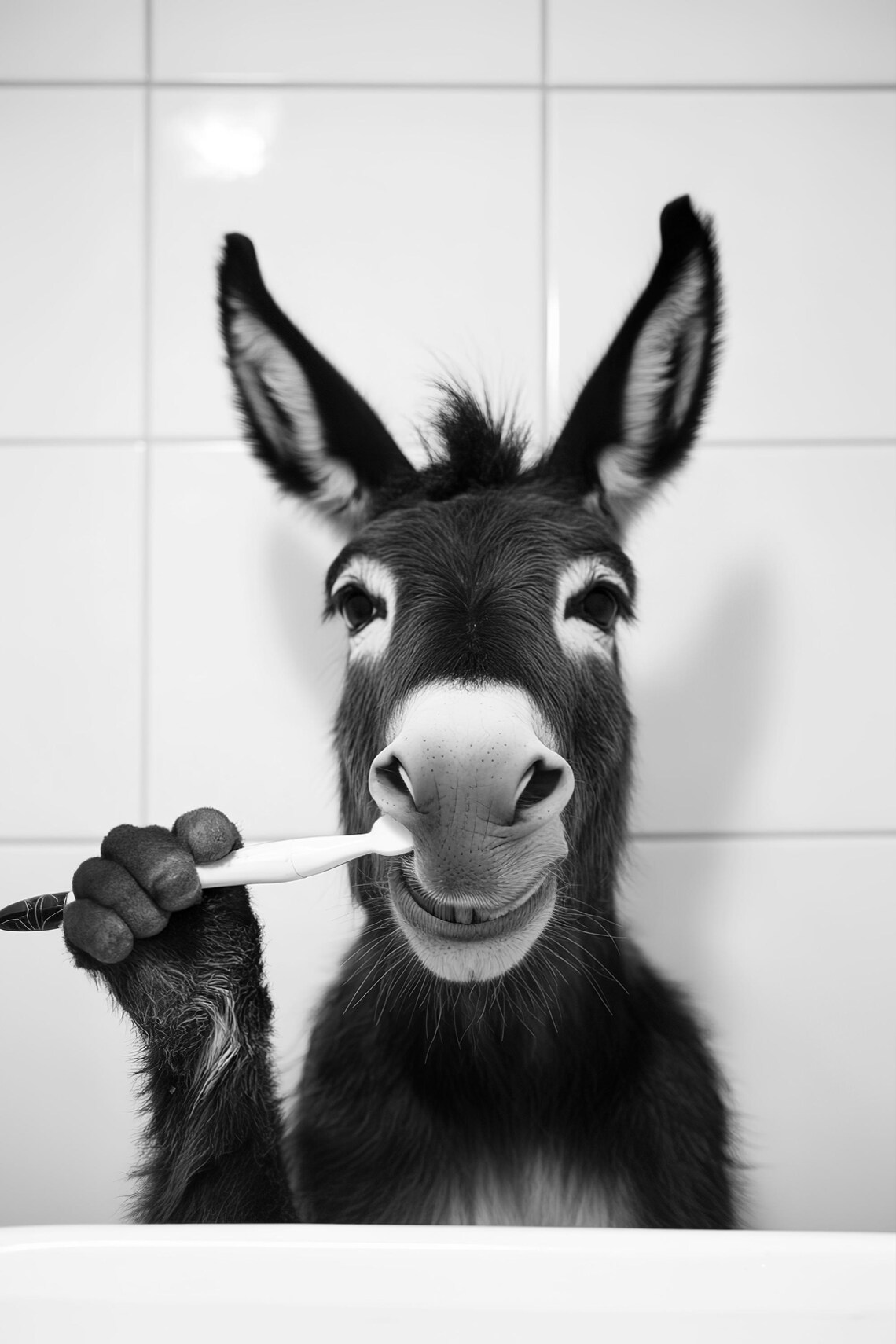 Donkey Brushing Teeth Funny Bathroom Vintage Poster