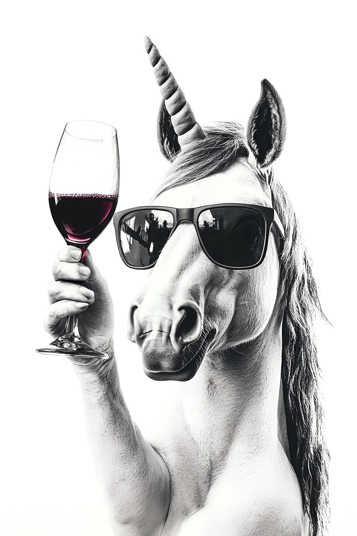 Unicorn With Sunglasses Holding Red Wine Glass Funny Animal Poster - Image 2
