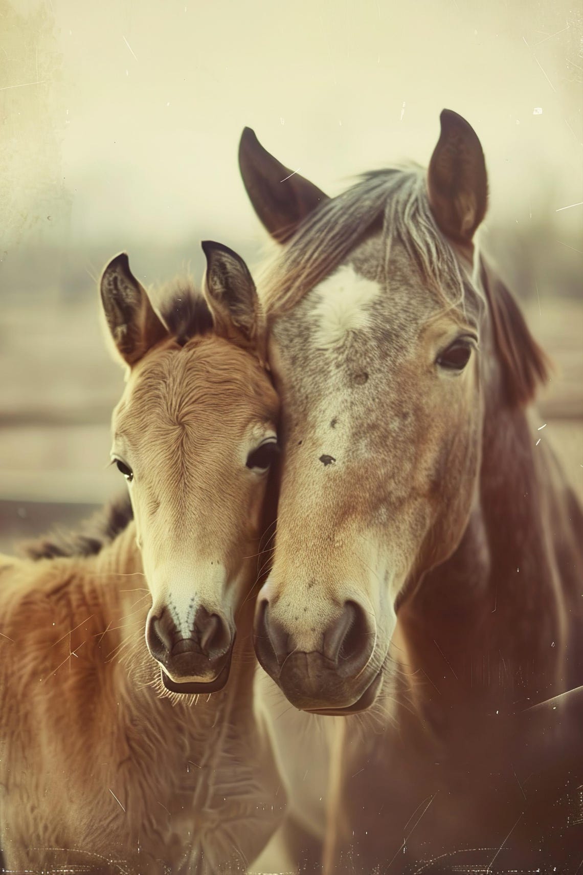 Mom Baby Horse Cute Animal Family Wall Art Nursery Room Bedroom Prints Cute Vintage Style Animal Photo Mommy And Me Ai Art