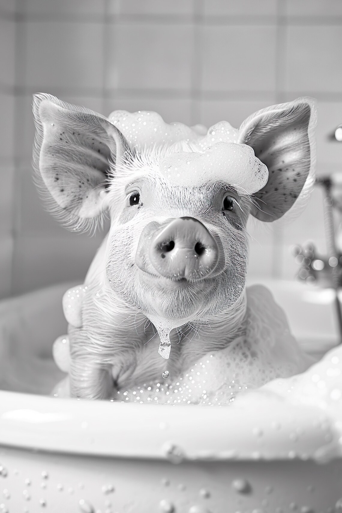 Pig In The Bathtub Funny Animal Bathroom Art Print