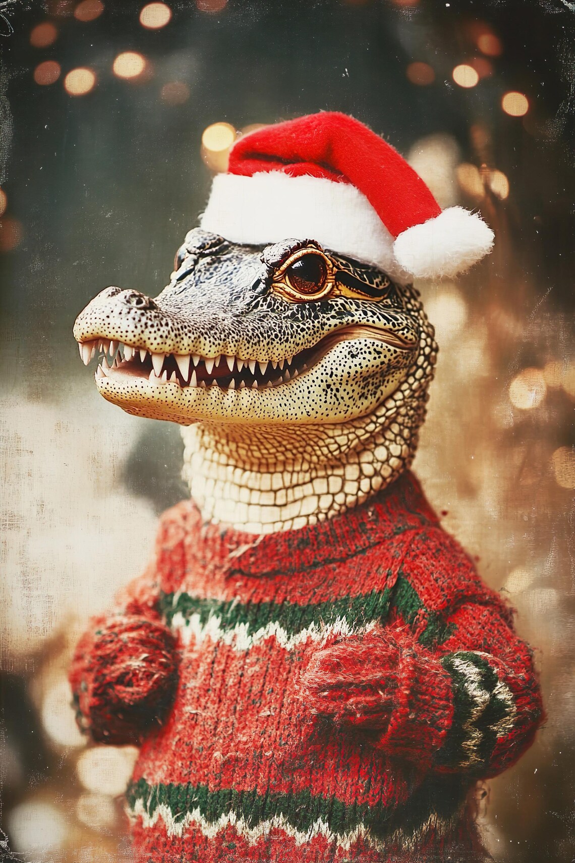 Alligator in Santa Hat and Red Sweater Funny Christmas Holiday Animal Poster - Image 2