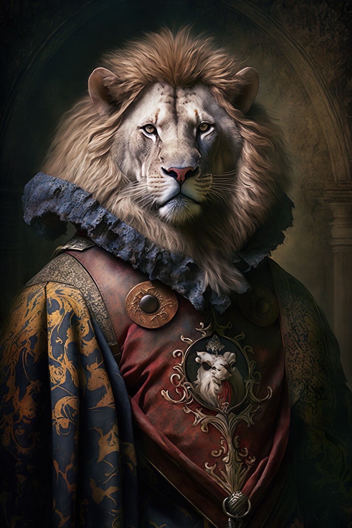 Aristocratic Lion Funny Animal Renaissance Portrait Art Print