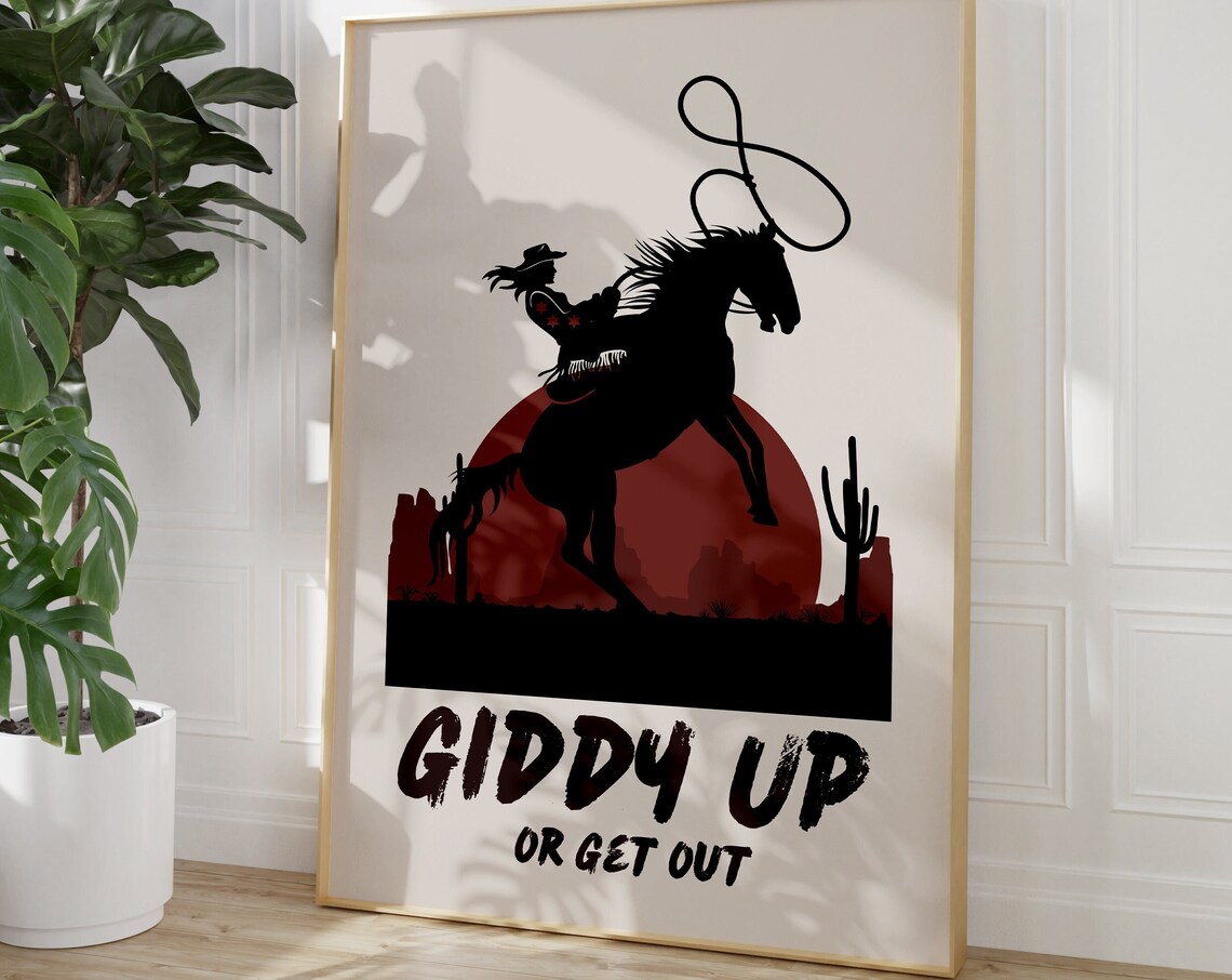 Giddy Up Poster Large Wall Art Giddy Up Wall Art Cowboy Poster Giddy Up Art Print Cowgirl Poster Dusty Rose Diy Balloon Arch