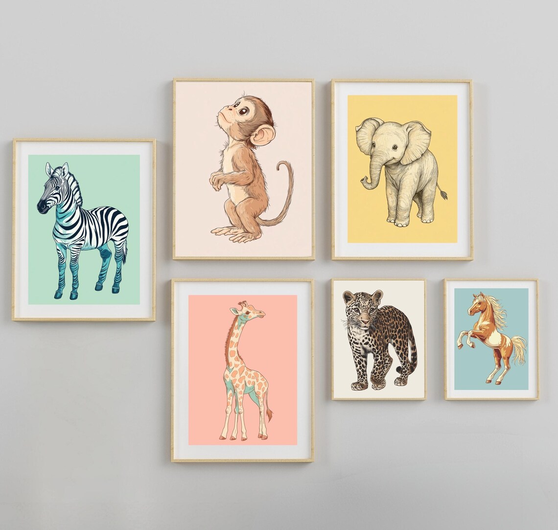 Colorful Safari Animal Nursery Set Zebra Elephant Giraffe Print