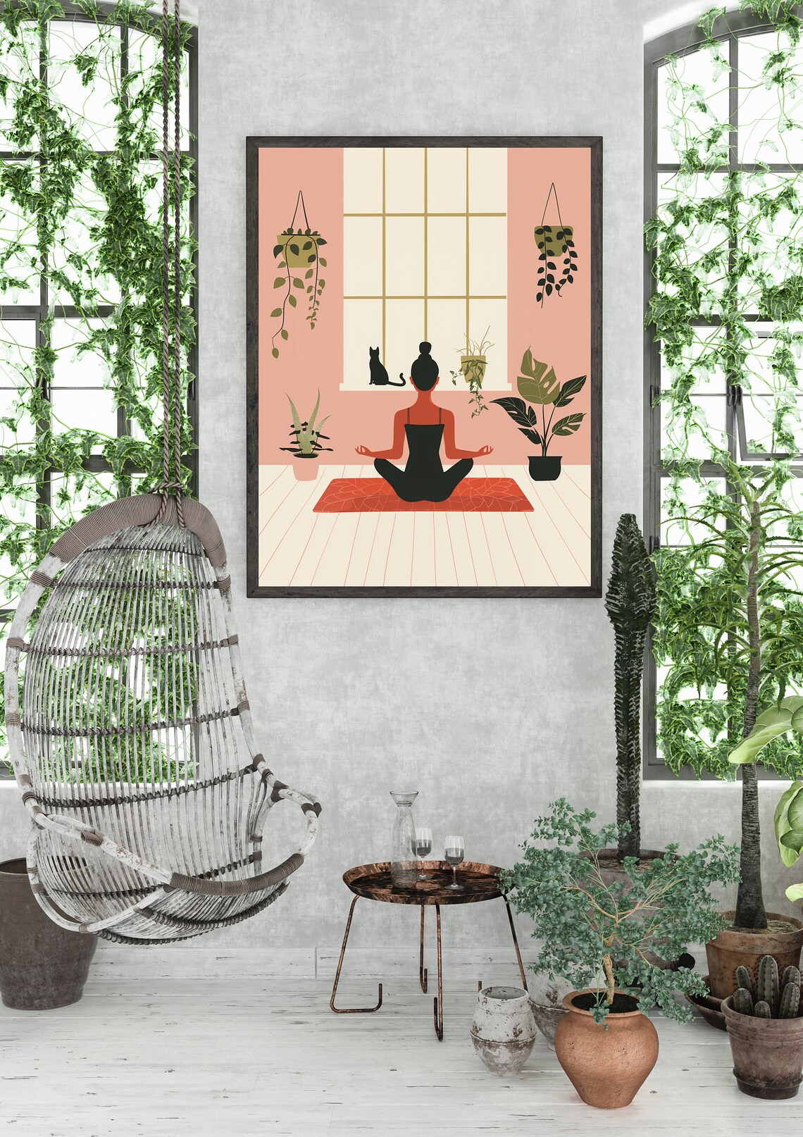 Yoga Cat And Woman Print, Yoga Room Decor - Image 2