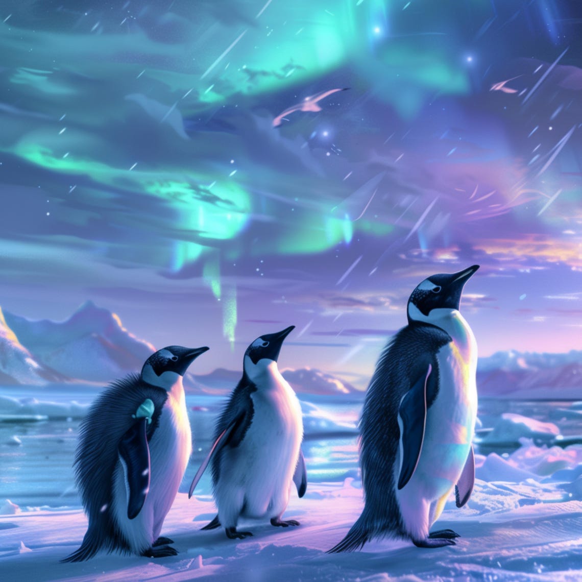 Penguins Under Northern Lights Aurora Night Snowy Arctic Art Poster - Image 3