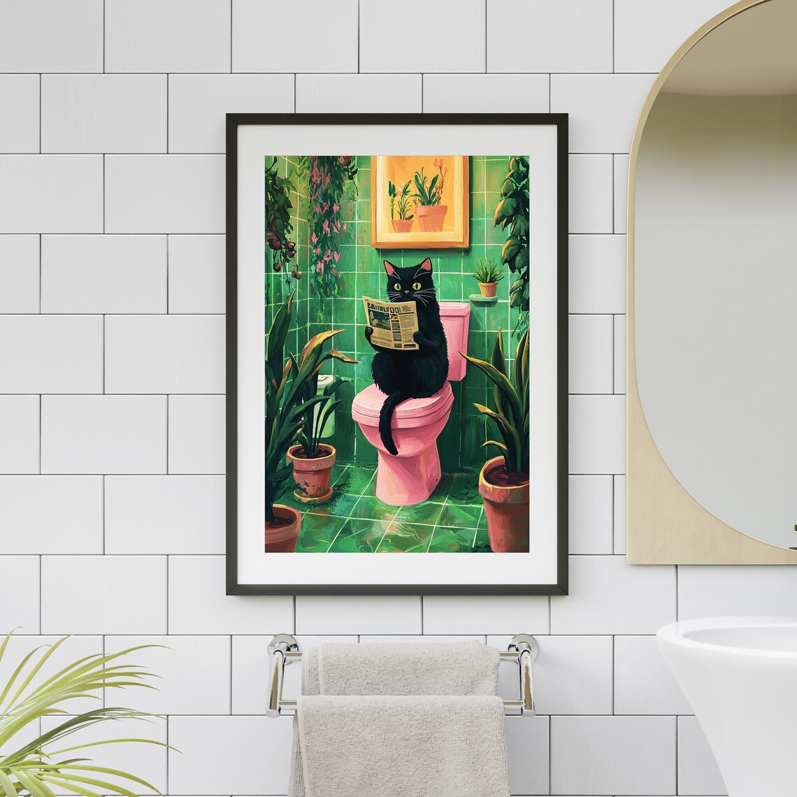 Bathroom Cat Print, Funny Bathroom Wall Decor - Image 2