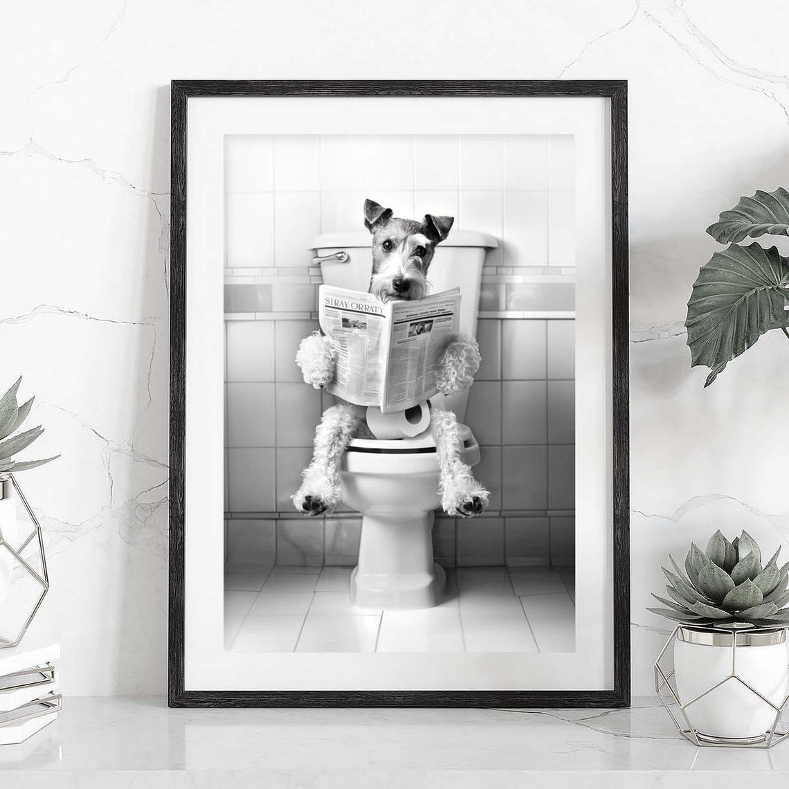Wire Fox Terrier Reading Newspaper on Toilet Funny Bathroom Poster - Image 2