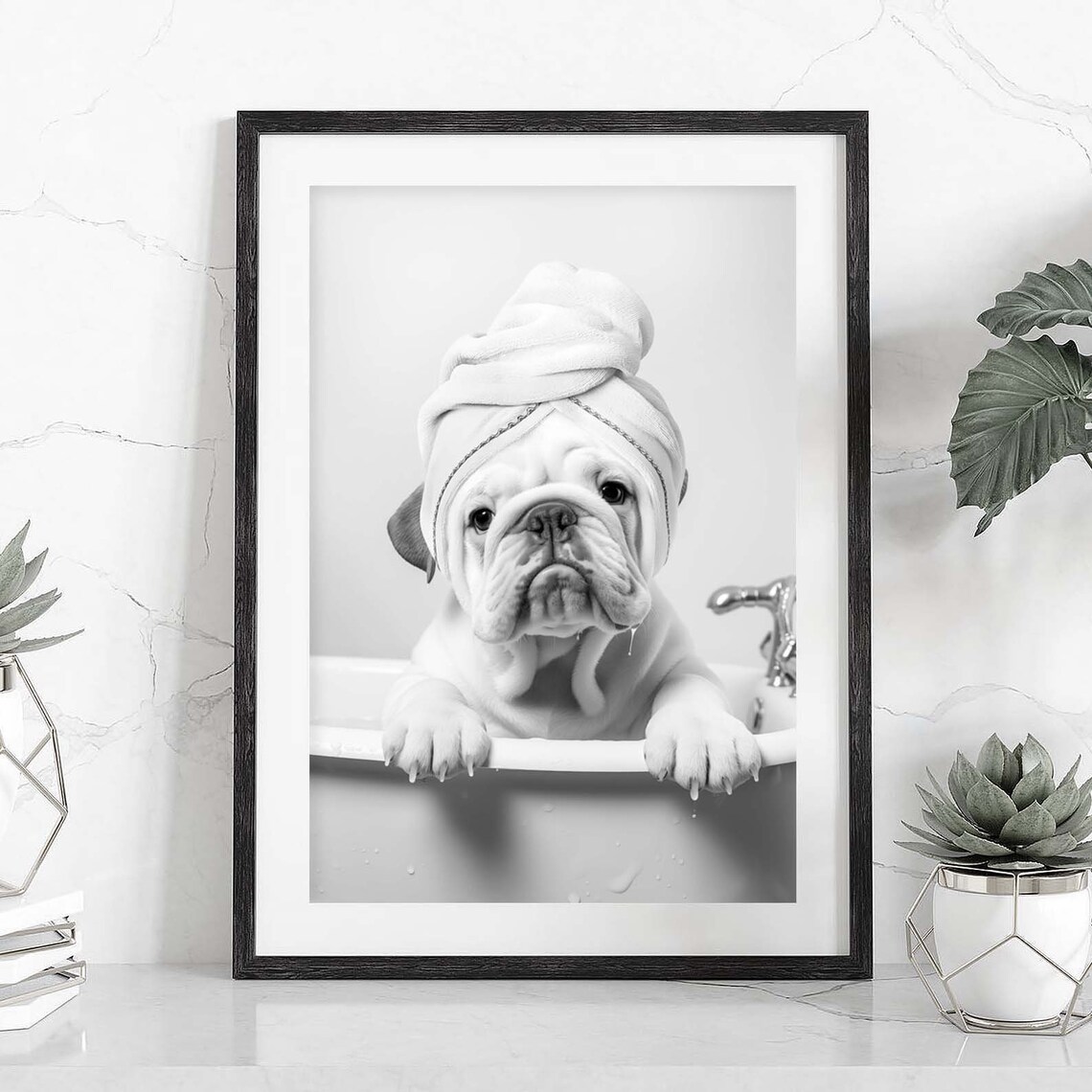Bulldog in Tub Art Print, Nursery Bathroom Decor - Image 2