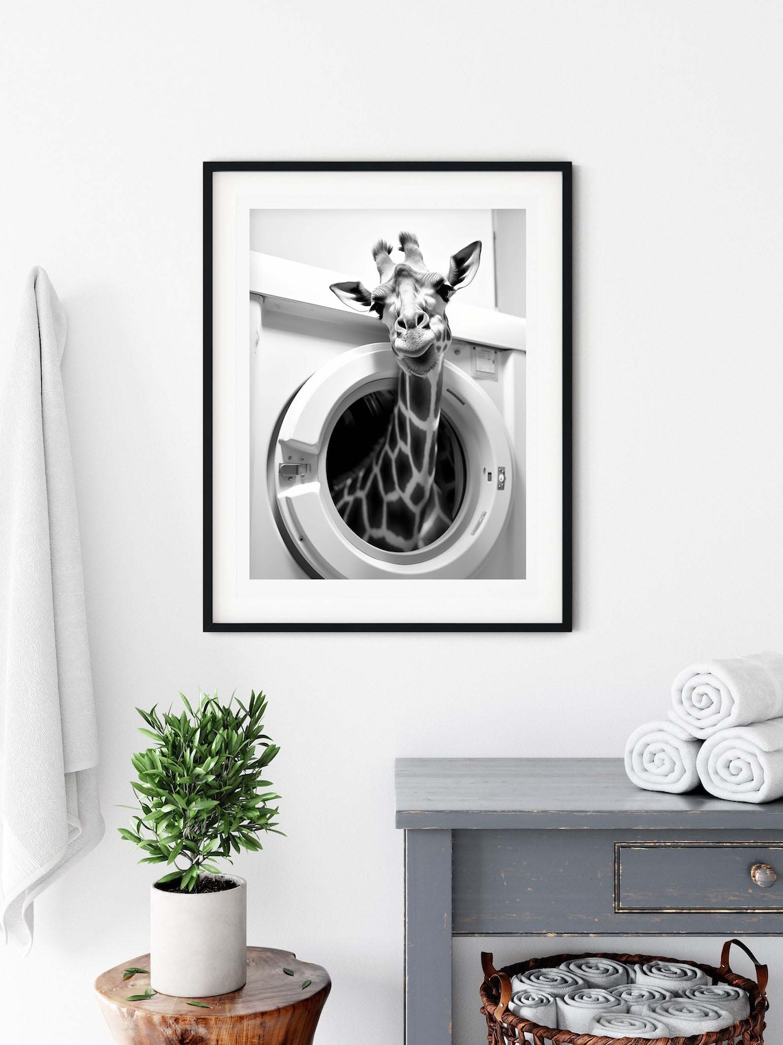 Giraffe Popping Head Out Of Washing Machine Funny Photo Poster - Image 3