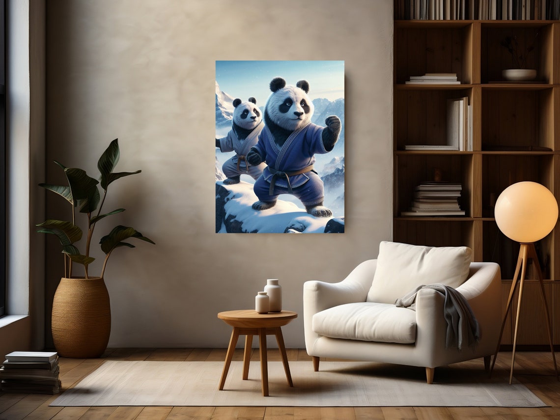 Whimsical Kung Fu Pandas on a Snowy Mountain Peak Fight Poster - Image 2