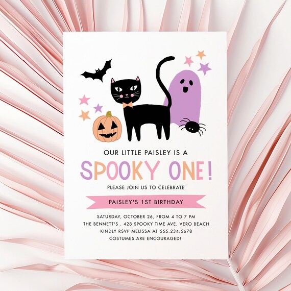 Cute Pastel Halloween Spooky One First Birthday Invitation Print