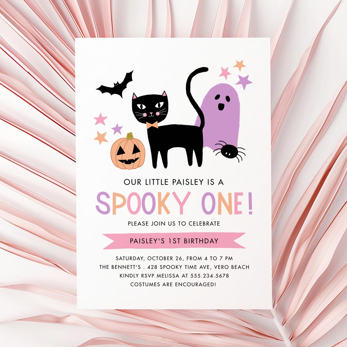 Cute Pastel Halloween Spooky One First Birthday Invitation Print