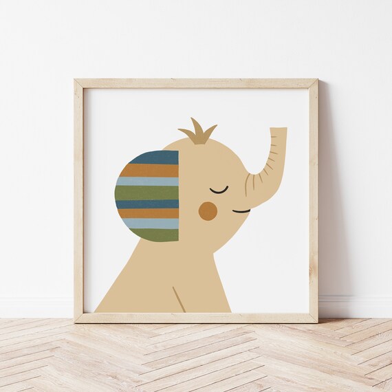 Sweet Boho Elephant Side Profile Striped Ear Safari Nursery Print