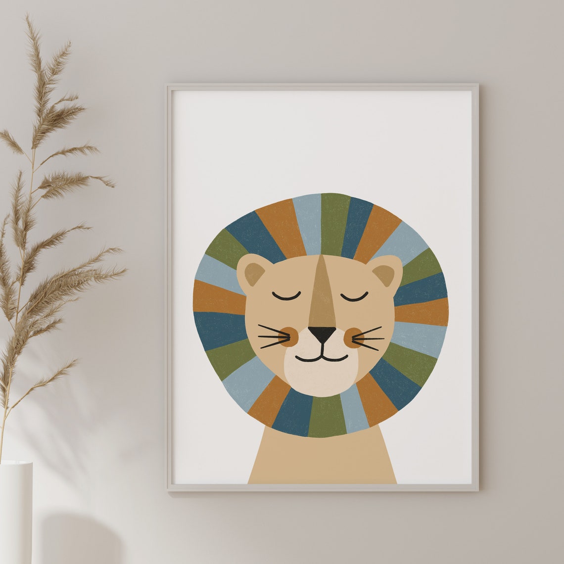 Cute Boho Lion Face Rainbow Striped Mane Safari Nursery Wall Art - Image 3