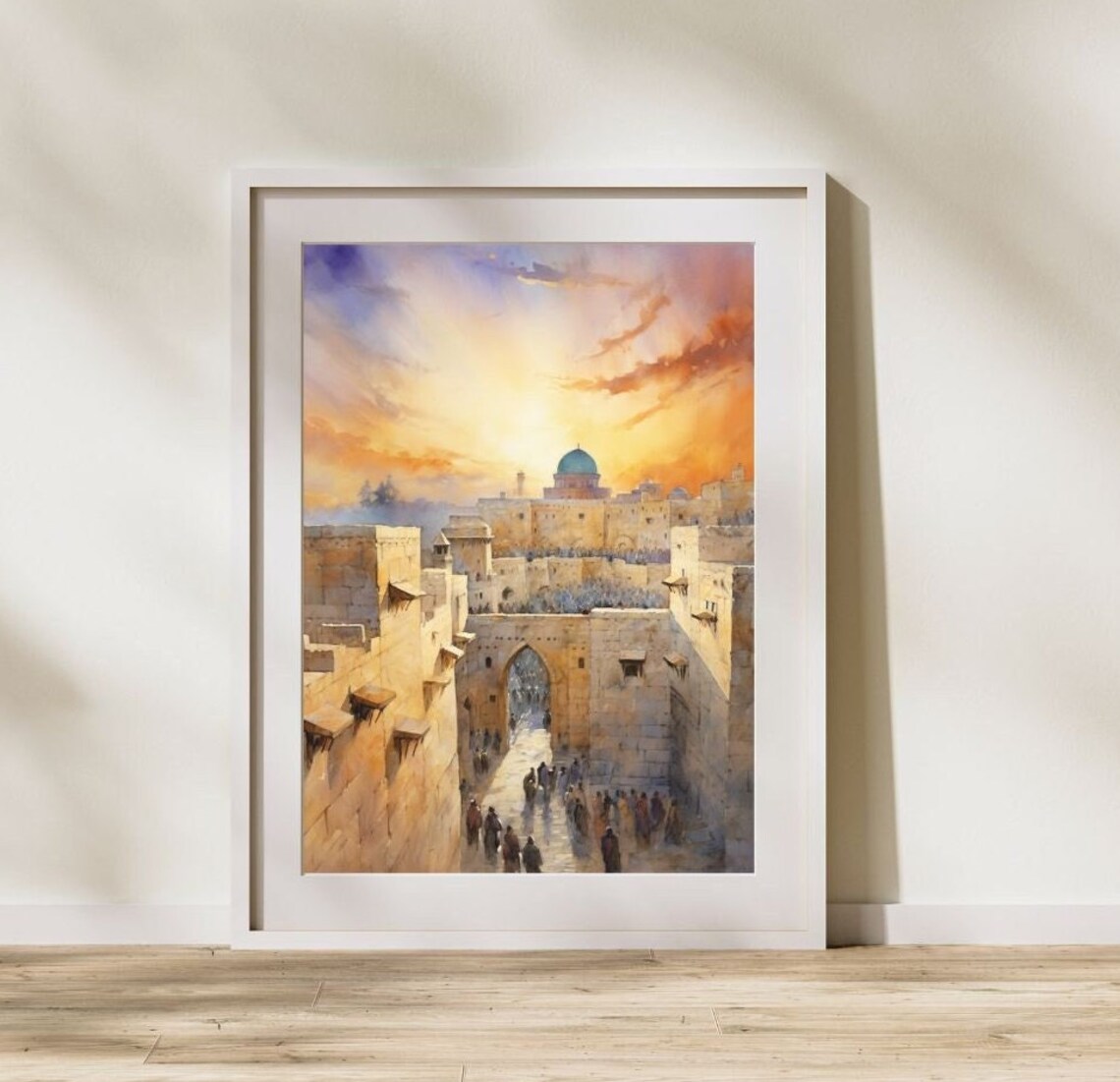 Jerusalem Old City Watercolor Sunset Holy Land Historic Poster