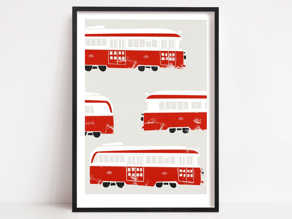 Toronto Streetcar Print, Vintage Retro Vehicle Art