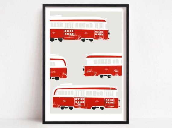 Toronto Streetcar Print, Vintage Retro Vehicle Art