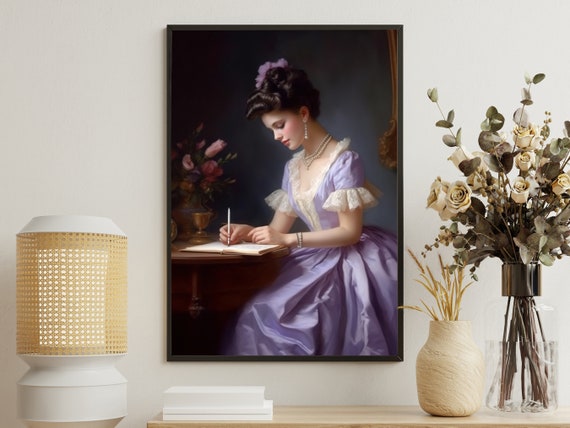 Retro Victorian Woman Writing Book Painting Victorian Art Print Victorian Print Gothic Woman Art Print Victorian Poster Print