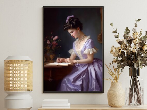 Victorian Lady Lavender Gown Writing Book Desk Classic Portrait Art Poster