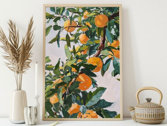 Orange Tree With Ripe Fruit Sunlit Citrus Grove Painting Poster